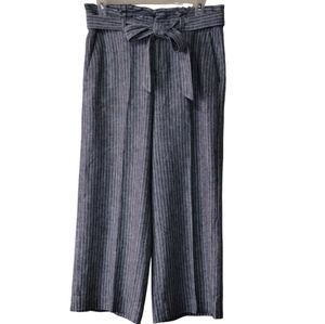 Banana Republic Women's Light Blue and White Linen Paperbag Wide Leg Crop Pants